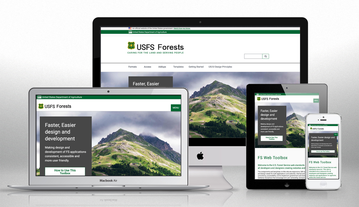 Forest service branding on a responsive template based in th 18f code.